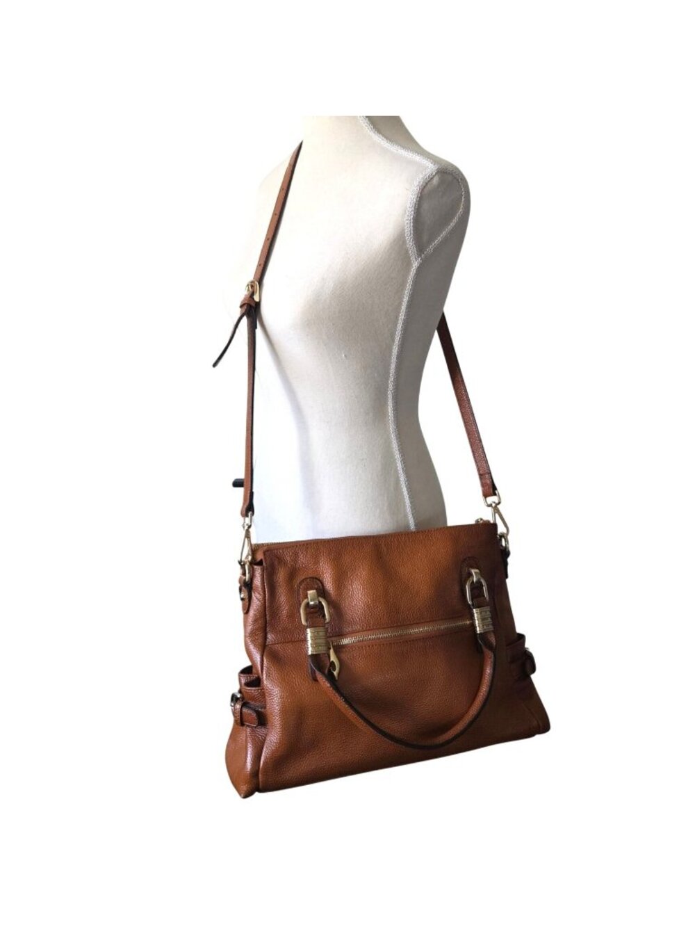 Kattee Brown Leather Crossbody Satchel Bag Removable Adjustable Strap Gold